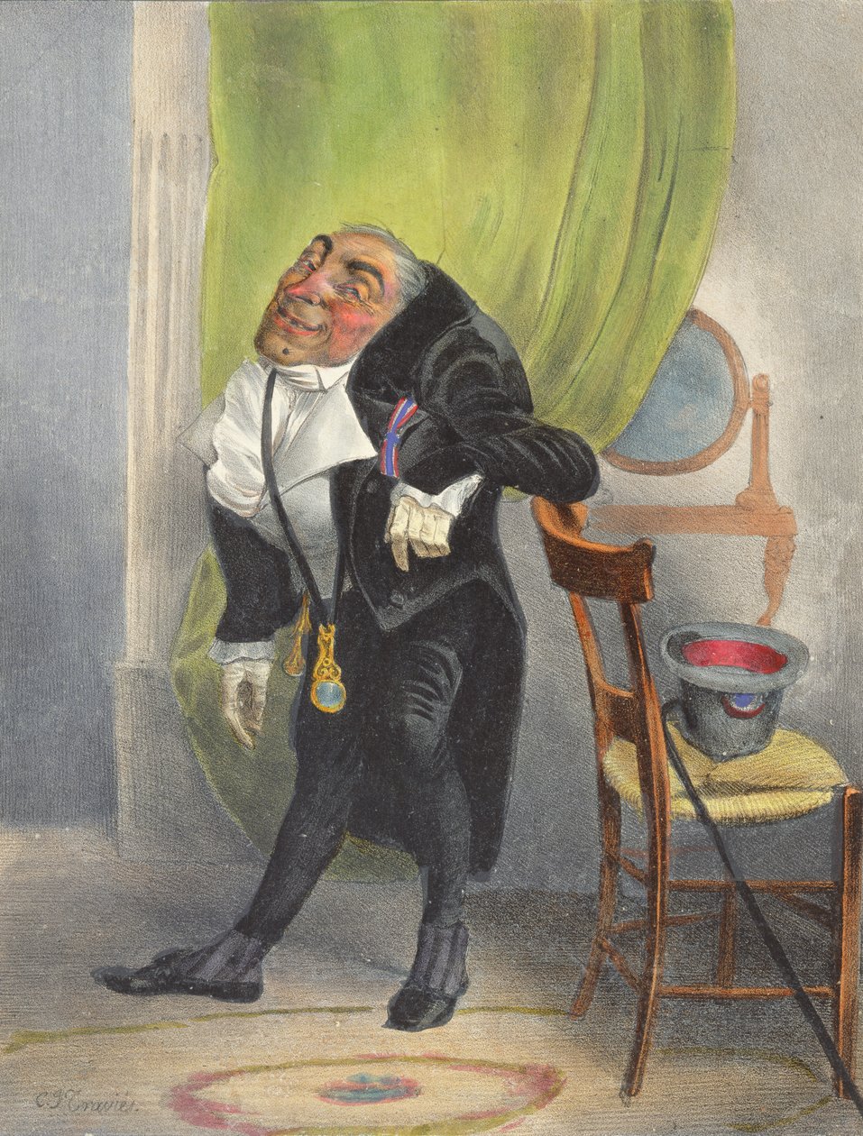 Charles Louis Philippe Henri Dieudonne Mayeux, nascido em Paris 7 Fructidor An 2, Decorado com a Lys e a Croix de Juillet, membro do Caveau Moderne e várias outras academias de Charles Joseph Travies de Villiers