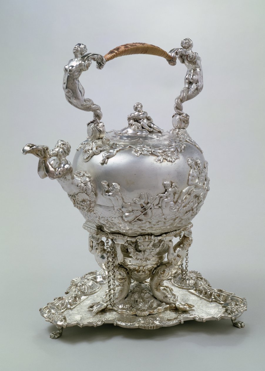 Chaleira e suporte por C.Kandler, Londres, 1730 (prata) de Charles Kandler