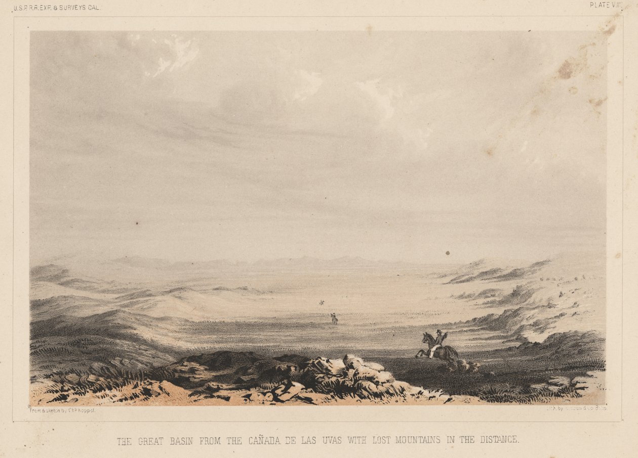 A Grande Bacia do Canadá de las Uvas com as Montanhas Perdidas à Distância, litho de A. Hoen und Co., 1855 (cromolito) de Charles Koppel