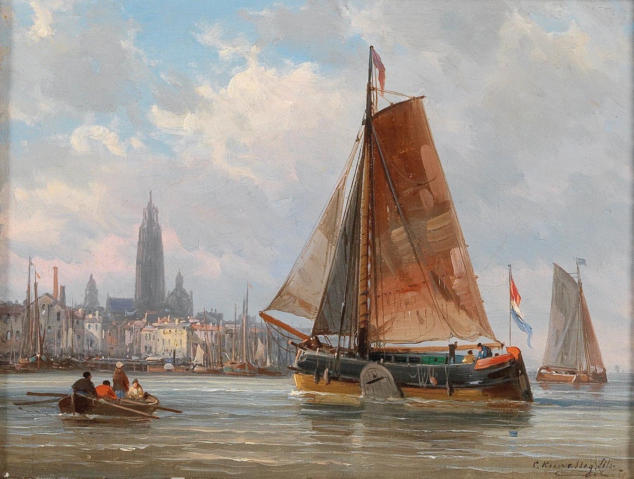 Pescadores por uma cidade de Charles Euphrasie Kuwasseg