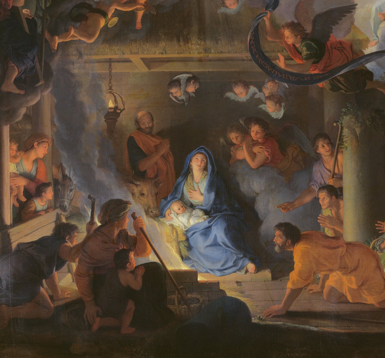 Adoração dos pastores, 1689 óleo sobre tela detalhe de 70517 de Charles Le Brun