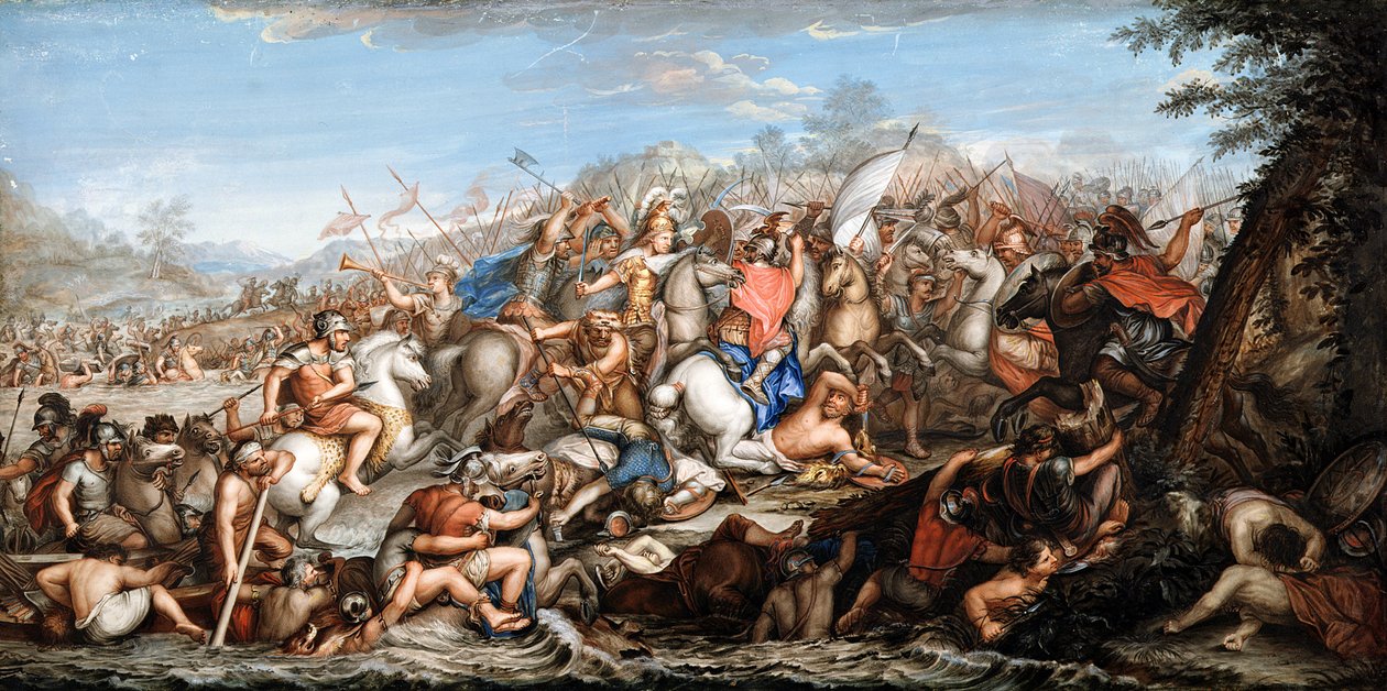 Alexander cruzando o rio Granicus (tempera em velino) de Charles Le Brun