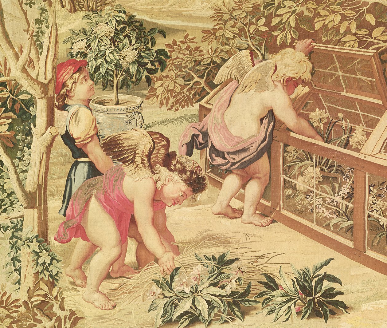 Jardinagem Infantil (depois de uma caricatura de Le Brun), tecida no Atelier des Gobelins (tapeçaria de lã) de Charles Le Brun