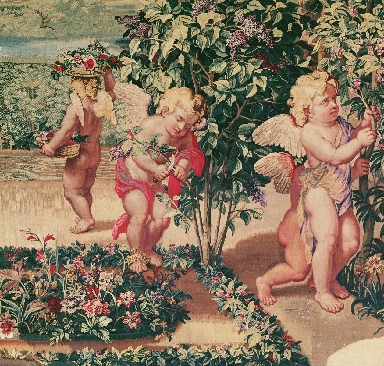 Jardinagem Infantil (depois de uma caricatura de Le Brun), tecida no Atelier des Gobelins (tapeçaria de lã) de Charles Le Brun