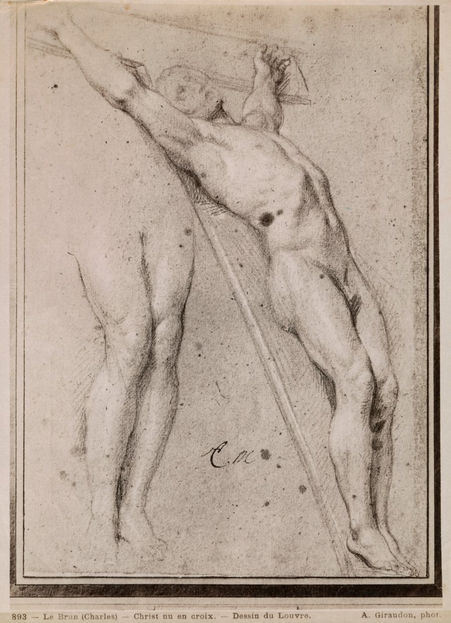 Cristo na cruz, c.1685 (pierre noire e reflexos em giz branco sobre papel bege) de Charles Le Brun