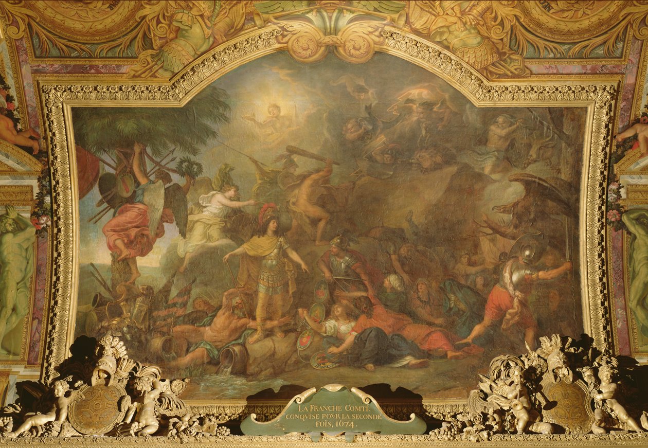 Franche-Comte conquistado pela segunda vez, pintura de teto da Galerie des Glaces de Charles Le Brun