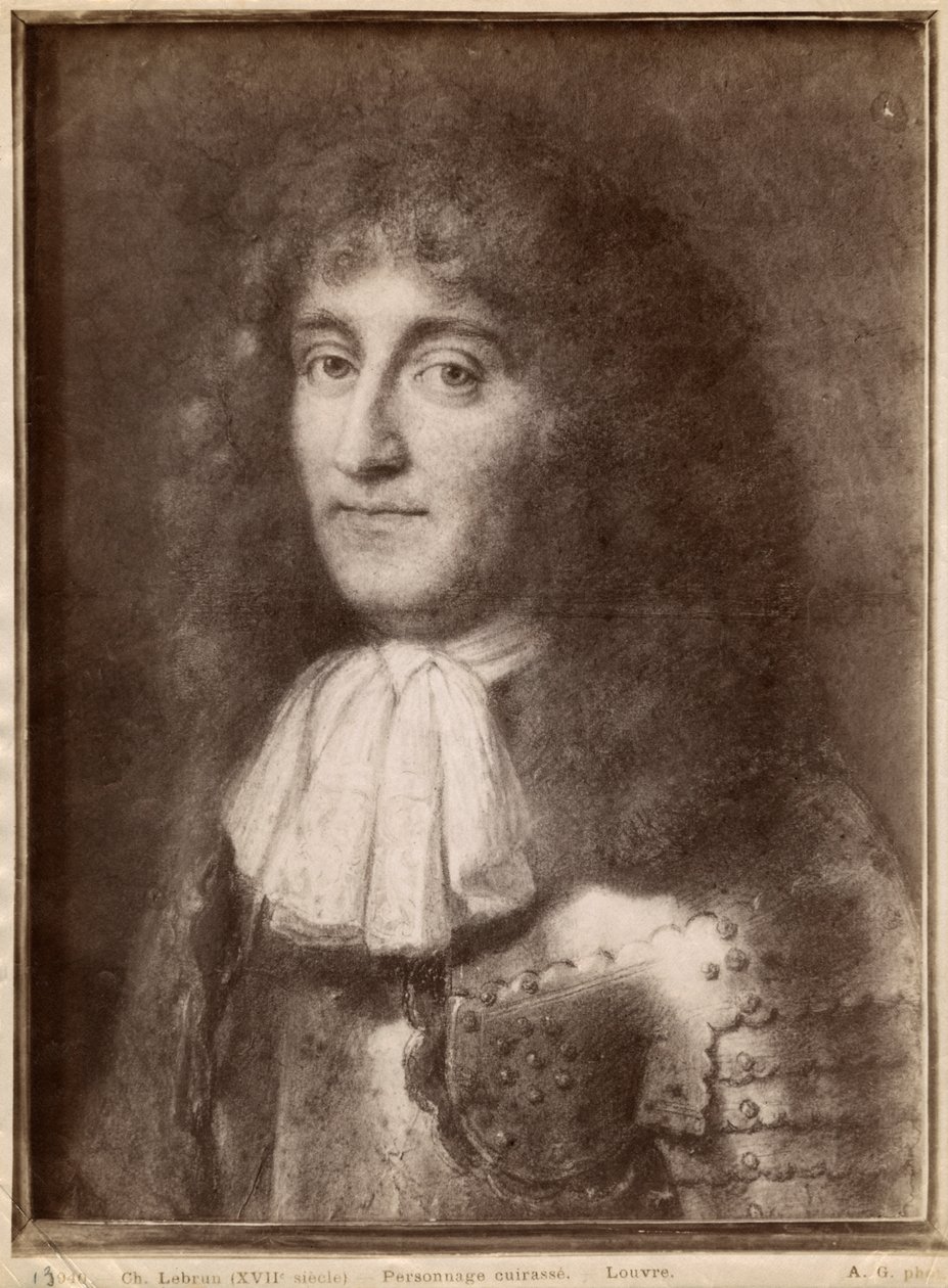 Retrato, de, um, homem, desgastar, armadura, (, pastel, ligado, cinzento, bege, paper) de Charles Le Brun