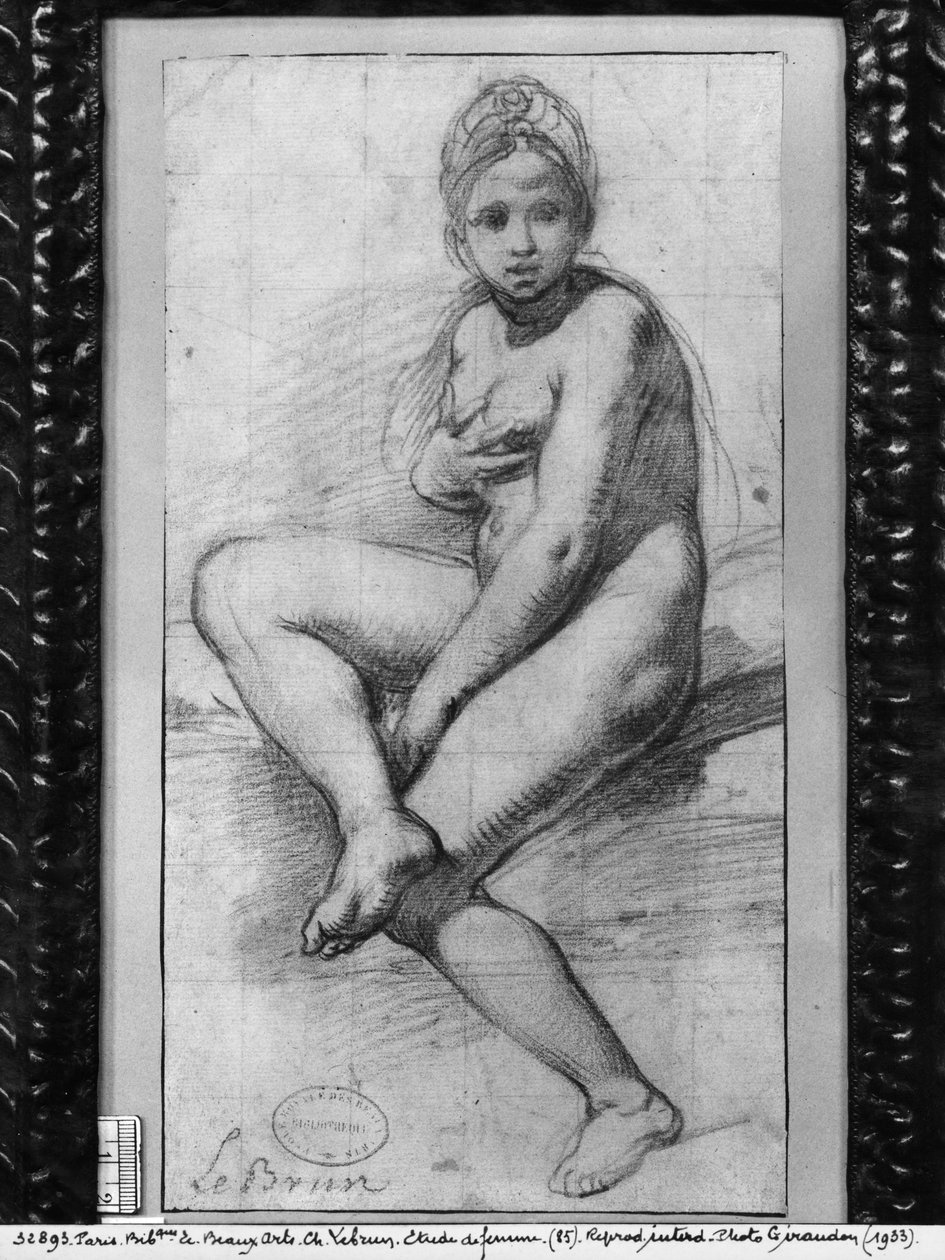 Mulher sentada (giz vermelho sobre papel) de Charles Le Brun