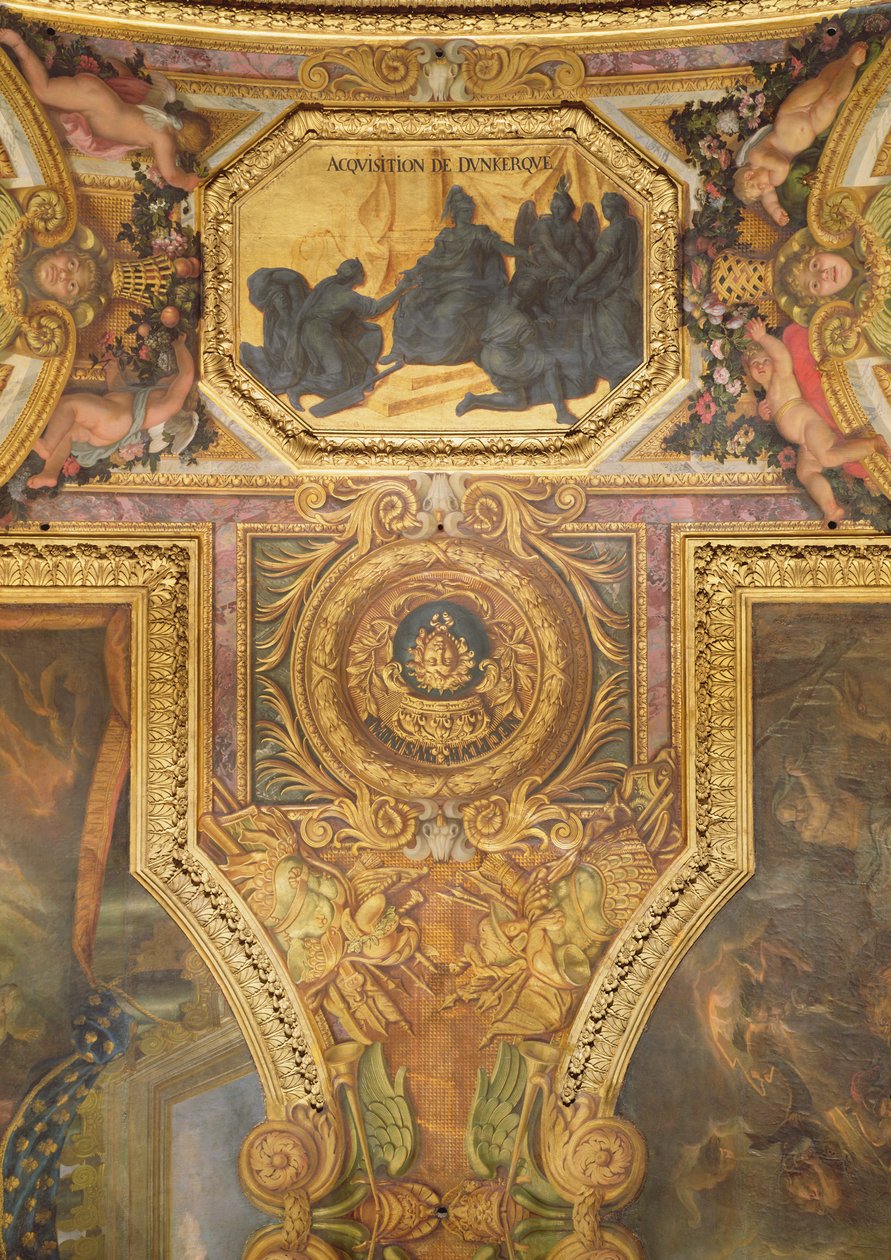 A aquisição de Dunquerque em 1662, pintura de teto da Galerie des Glaces de Charles Le Brun