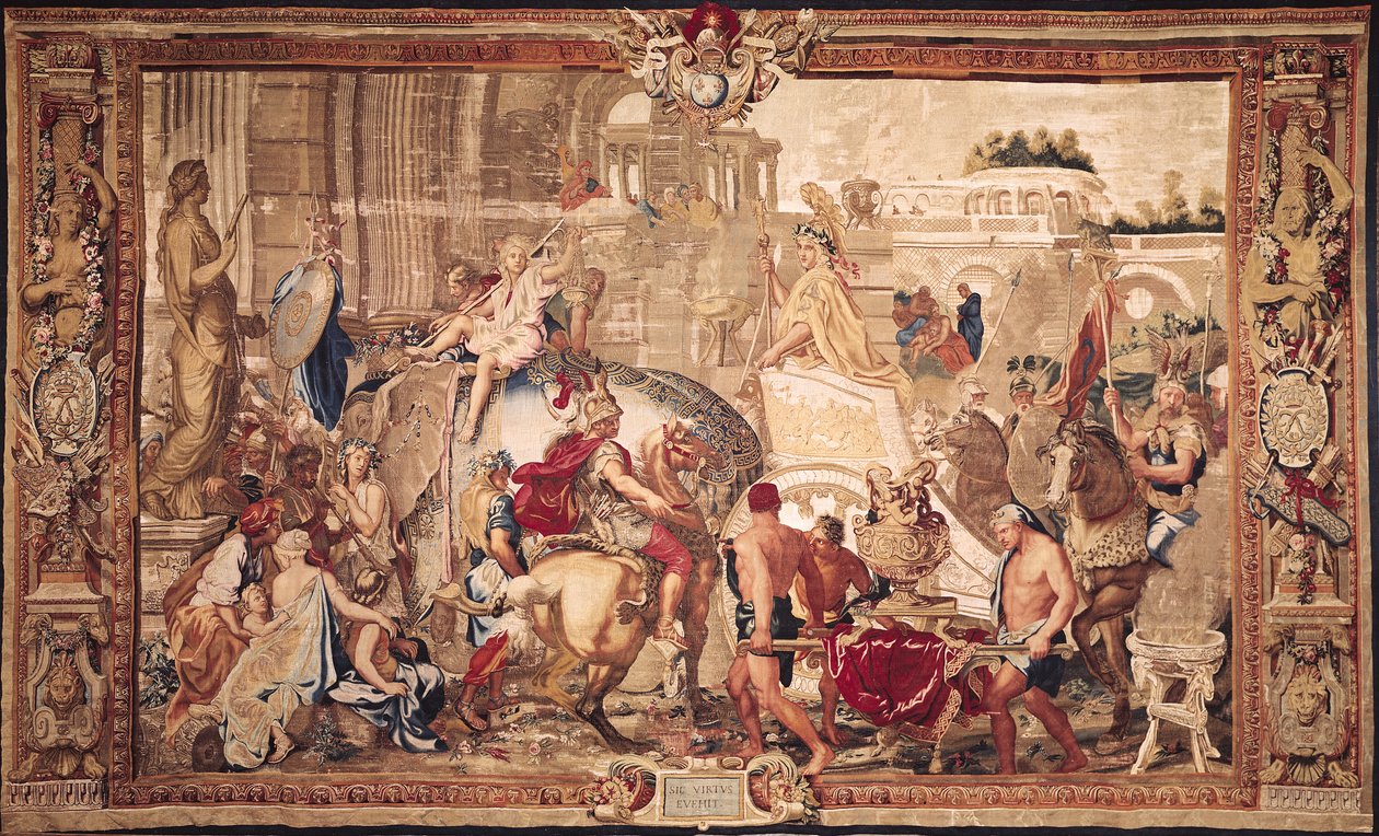 A entrada de Alexandre III (356-323 aC) o Grande em Babilônia, Oficina dos Gobelins (tapeçaria) de Charles Le Brun