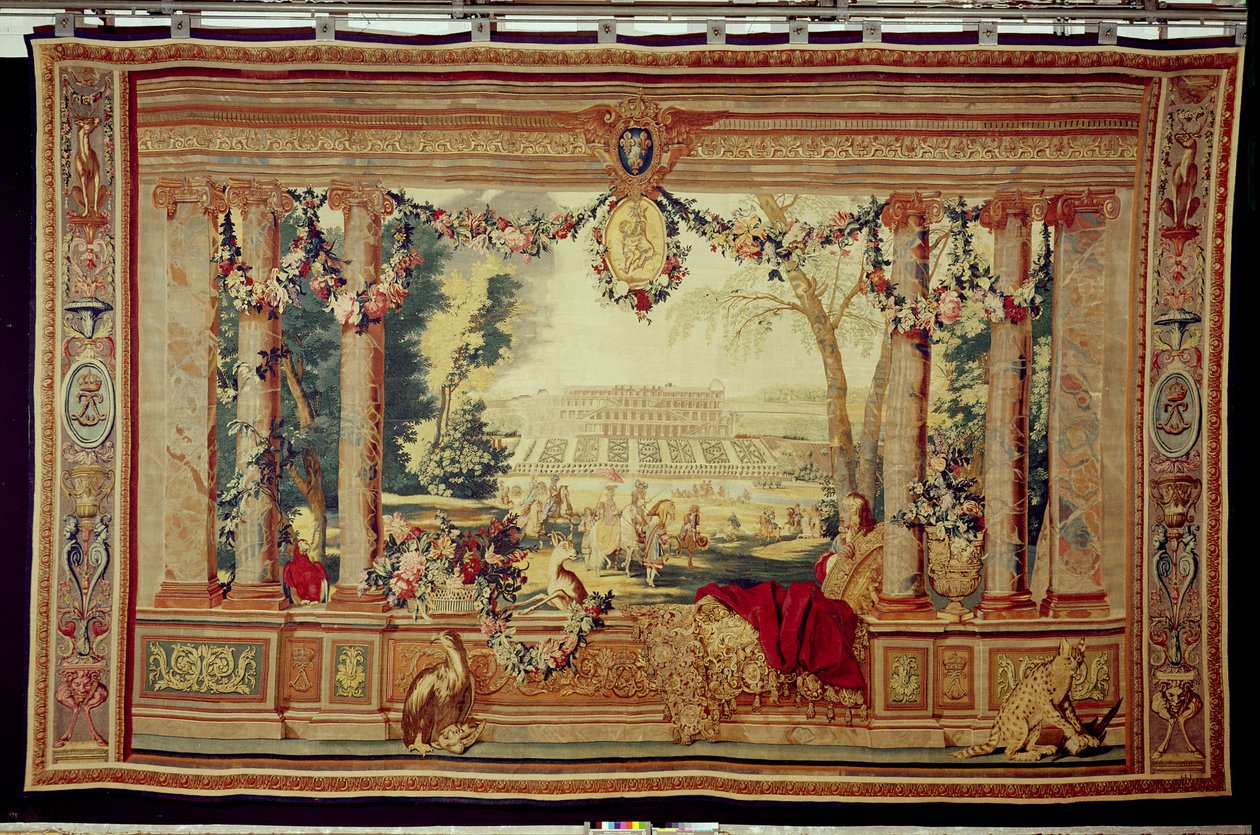 O Mês de Maio Chateau de Saint-Germain-en-Laye, da série de tapeçarias &39;The Months or Royal Residences&39;, produzido na Oficina Gobelins para Louis XIV (tapeçaria) de Charles Le Brun