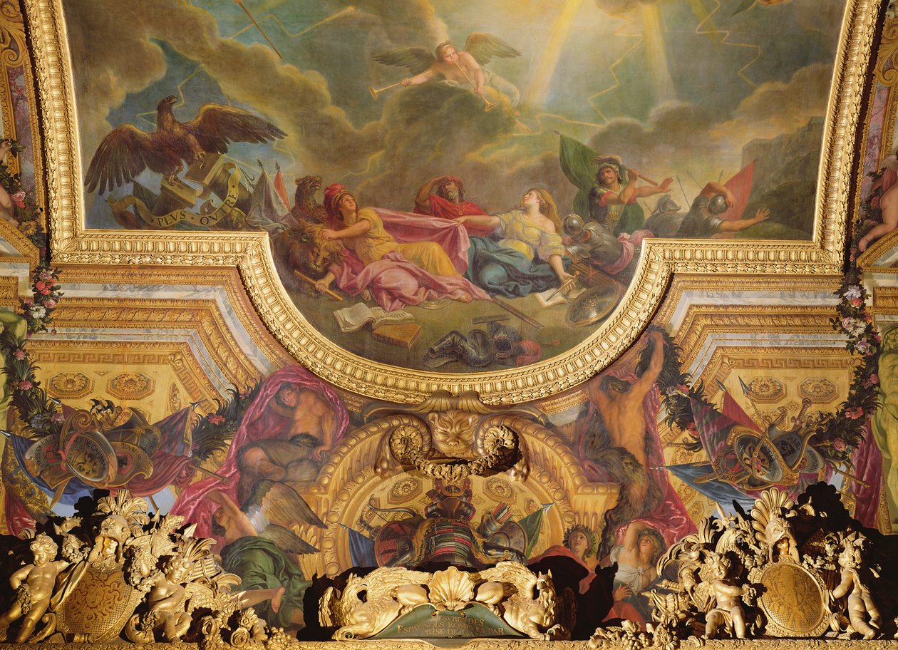 A estratégia dos espanhóis arruinada pela tomada de Ghent, pintura do teto da Galerie des Glaces de Charles Le Brun