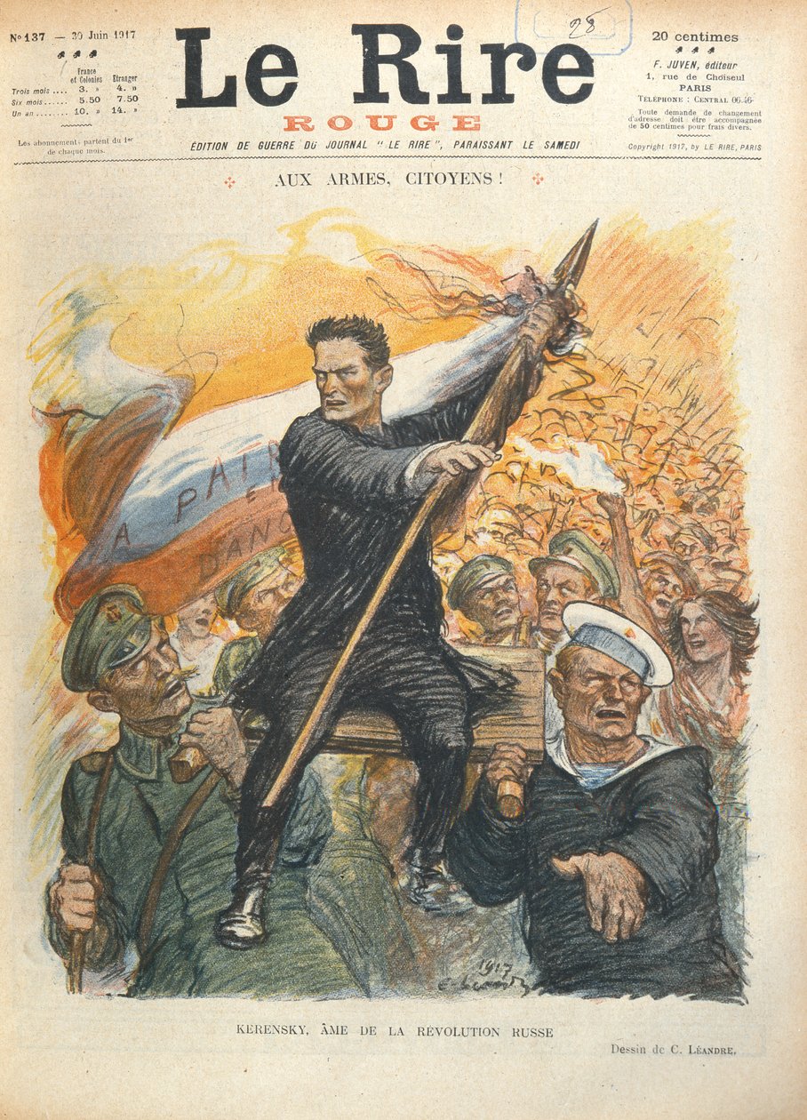 Caricatura de Alexander Kerensky (1881-1970), capa da revista francesa &39;Le Rire&39;, 30 de junho de 1917 de Charles Leandre