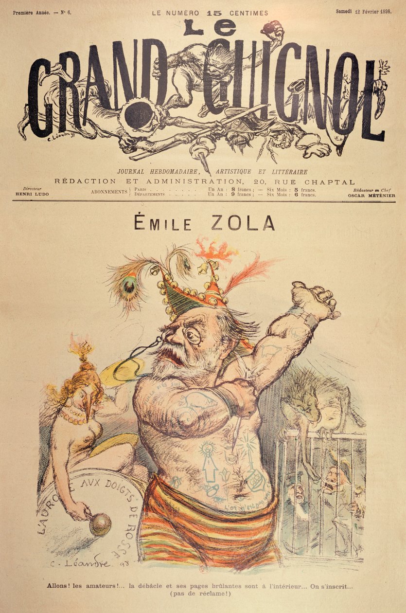 Caricatura de Emile Zola (1840-1902) ilustração para a capa do &39;Le Grand Guignol&39;, 1898 de Charles Leandre