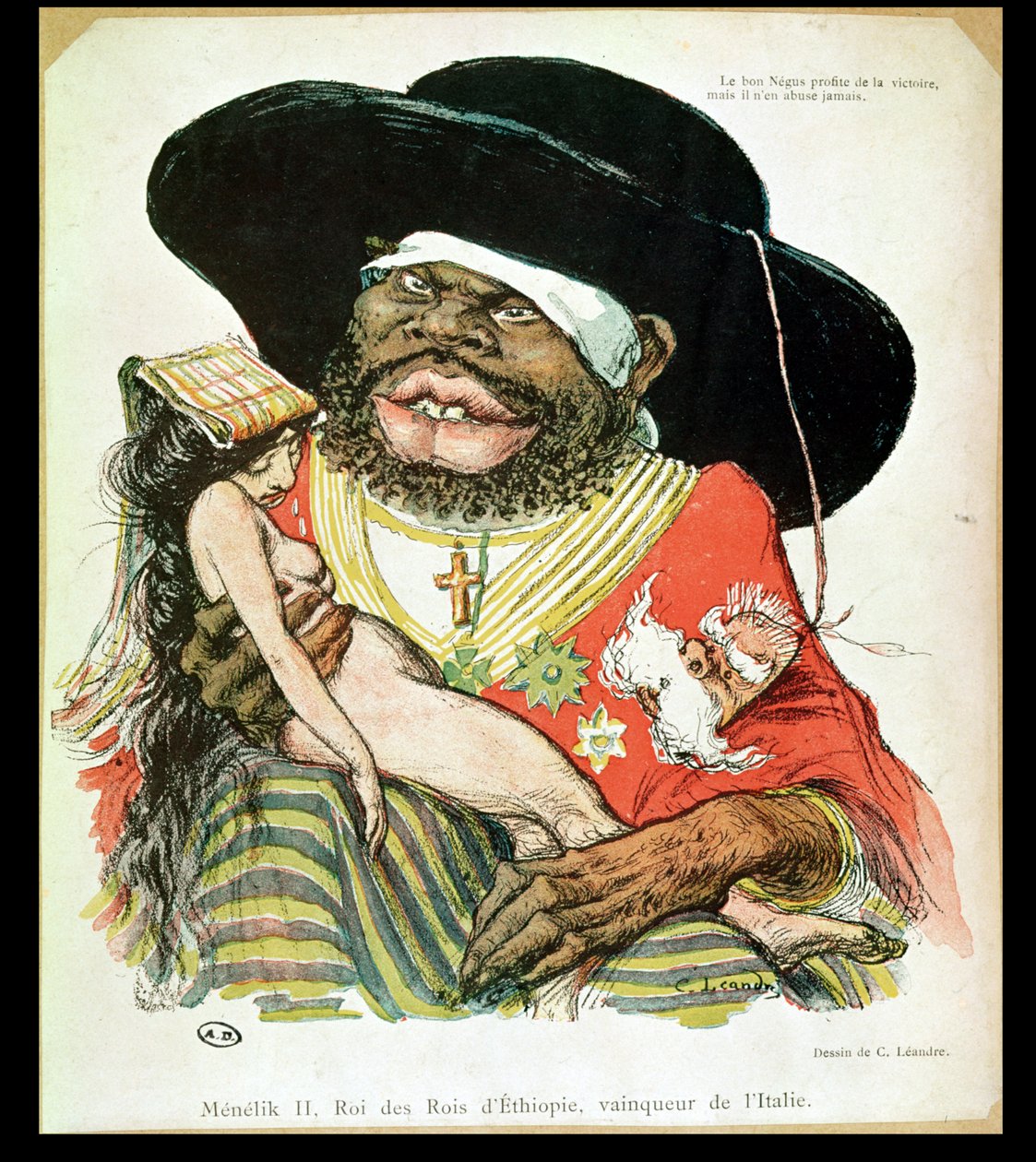 Caricatura do Negus da Etiópia, Menelik II (1844-1913), da revista &39;le Rire&39;, final do século XIX de Charles Leandre