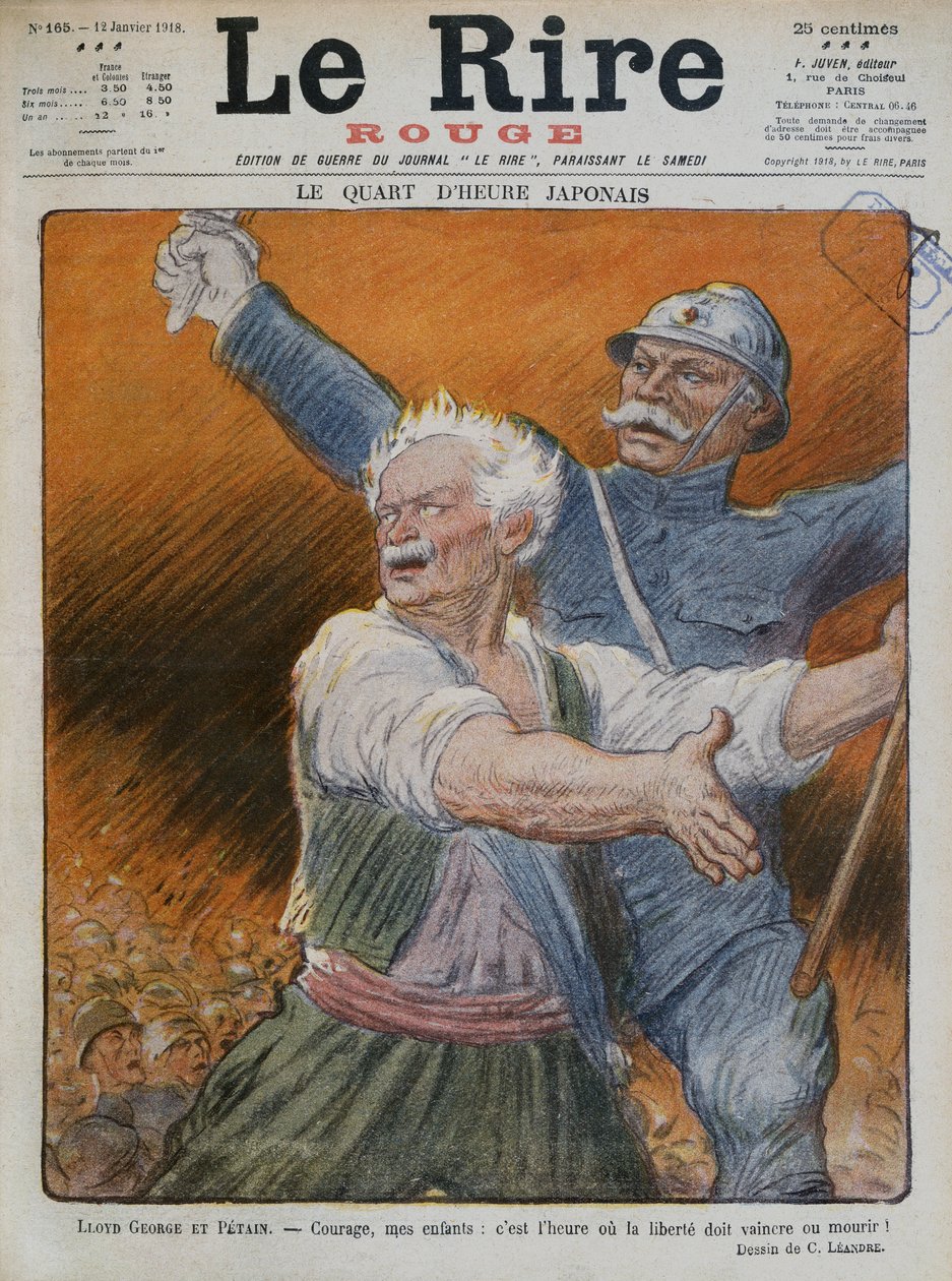 David Lloyd George e Petain, ilustração da capa de &39;Le Rire Rouge&39;, 12 de janeiro de 1918 de Charles Leandre