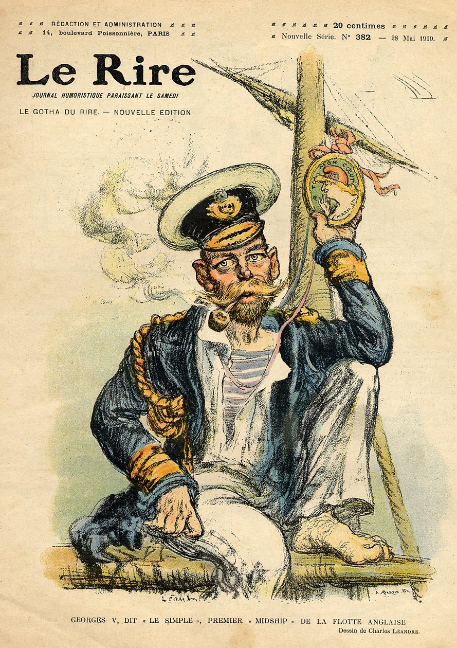 George V, &39;The Simple&39;, o primeiro aspirante da Marinha Real, da capa de &39;Le Rire&39;, 28 de maio de 1910 de Charles Leandre