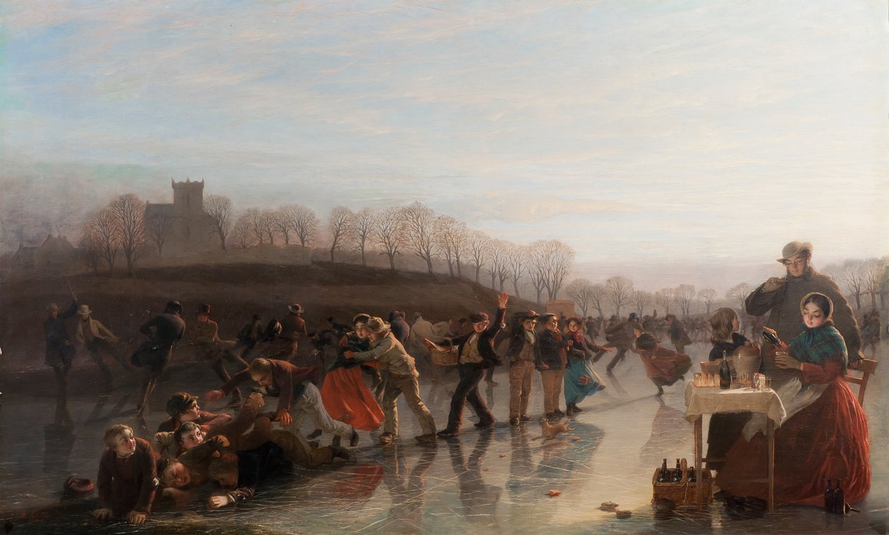 Deslizando em Linlithgow Loch, 1858 de Charles Lees