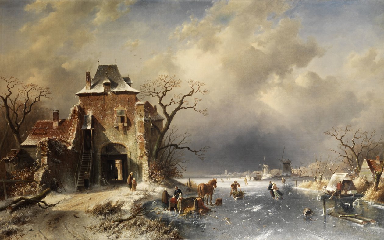 Paisagem de inverno holandês de Charles Henri Joseph Leickert