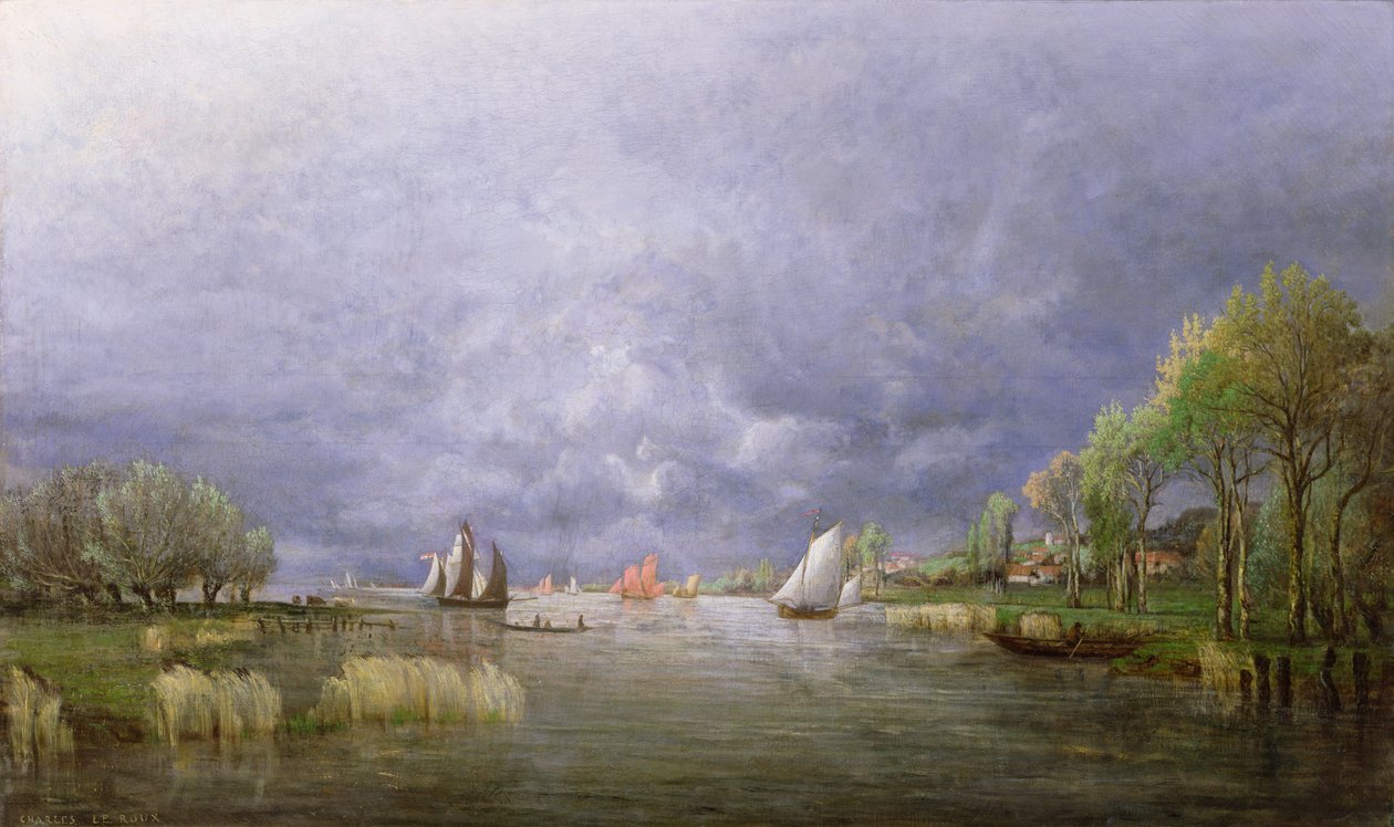 Bancos do Loire na Primavera, Storm Effect, 1857 de Charles Leroux