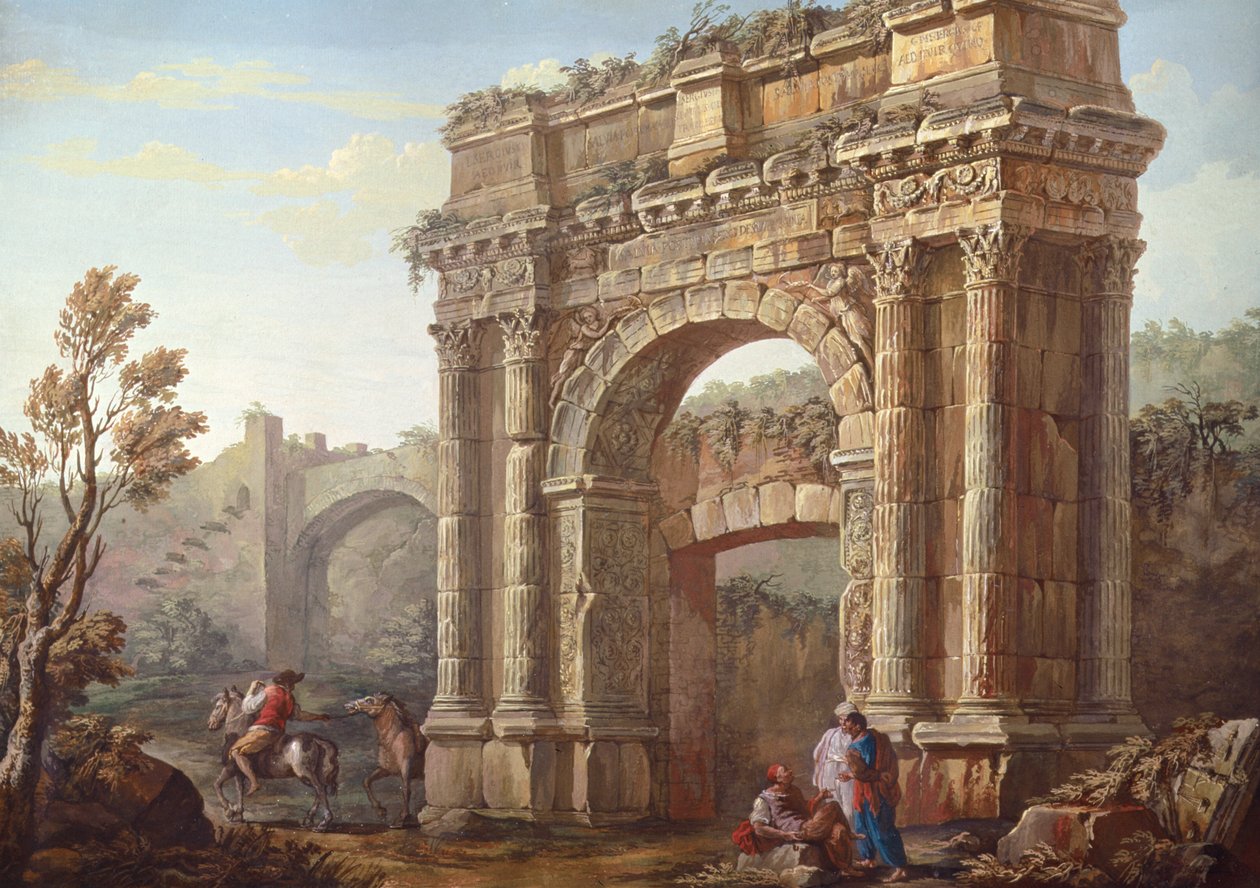Camponeses perto do arco de Sérgio em Poia de Charles Louis Clerisseau