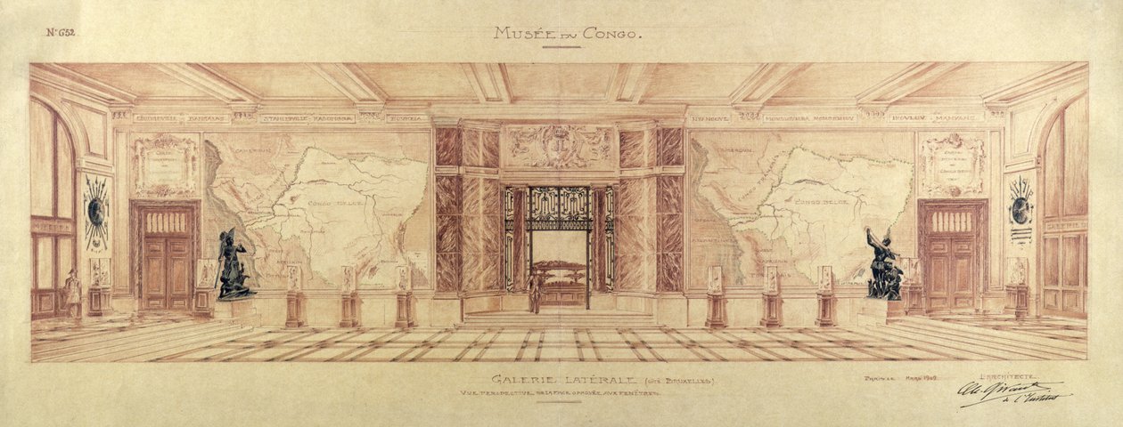 Galeria lateral do Musée du Congo em Tervueren, 1909 de Charles Louis Girault