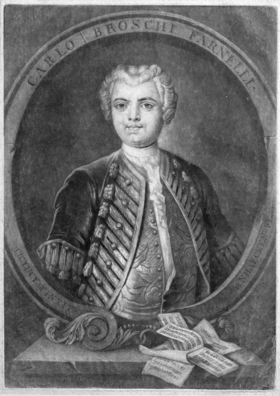 Retrato de Carlo Broschi Farinelli (1705-82), castrato italiano, gravado por Alexander von Haecken (1701-58), 1735 de Charles Lucy