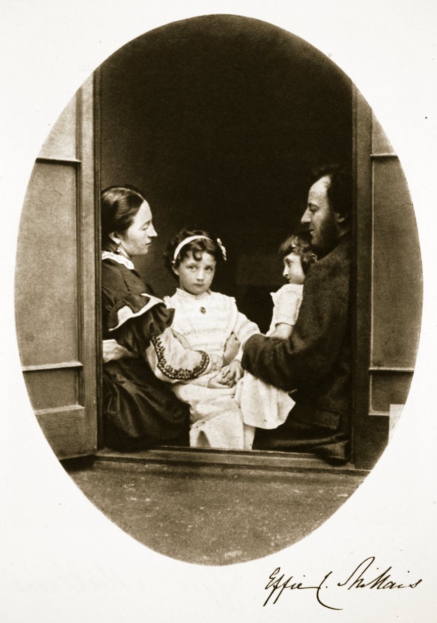 John Everett Millais com sua esposa e filhas, 21 de julho de 1865 (foto sépia) de Charles Lutwidge Dodgson