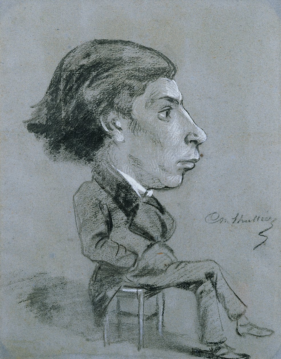 Carga de retrato, c. 1858 (giz preto e branco) de Charles Marie Lhuillier
