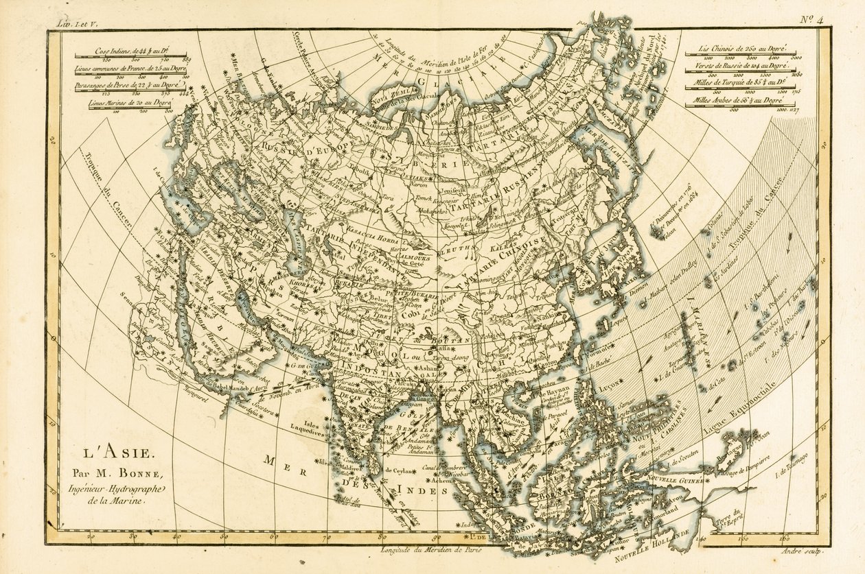 Ásia, de &39;Atlas de todas as partes conhecidas do globo terrestre&39; por Guillaume Raynal (1713-96) publicou Genebra, 1780 de Charles Marie Rigobert Bonne