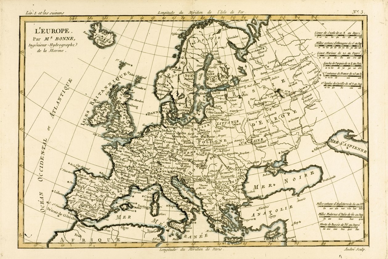Europa, de &39;Atlas de todas as partes conhecidas do globo terrestre&39; por Guillaume Raynal (1713-96) publicou Genebra, 1780 de Charles Marie Rigobert Bonne