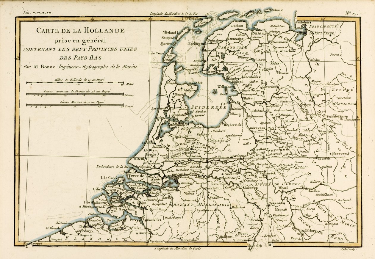 Holanda Incluindo as Sete Províncias Unidas dos Países Baixos, de &39;Atlas de Toutes les Festas Connues du Globe Terrestre&39; de Guillaume Raynal (1713-96) publicou 1780 de Charles Marie Rigobert Bonne