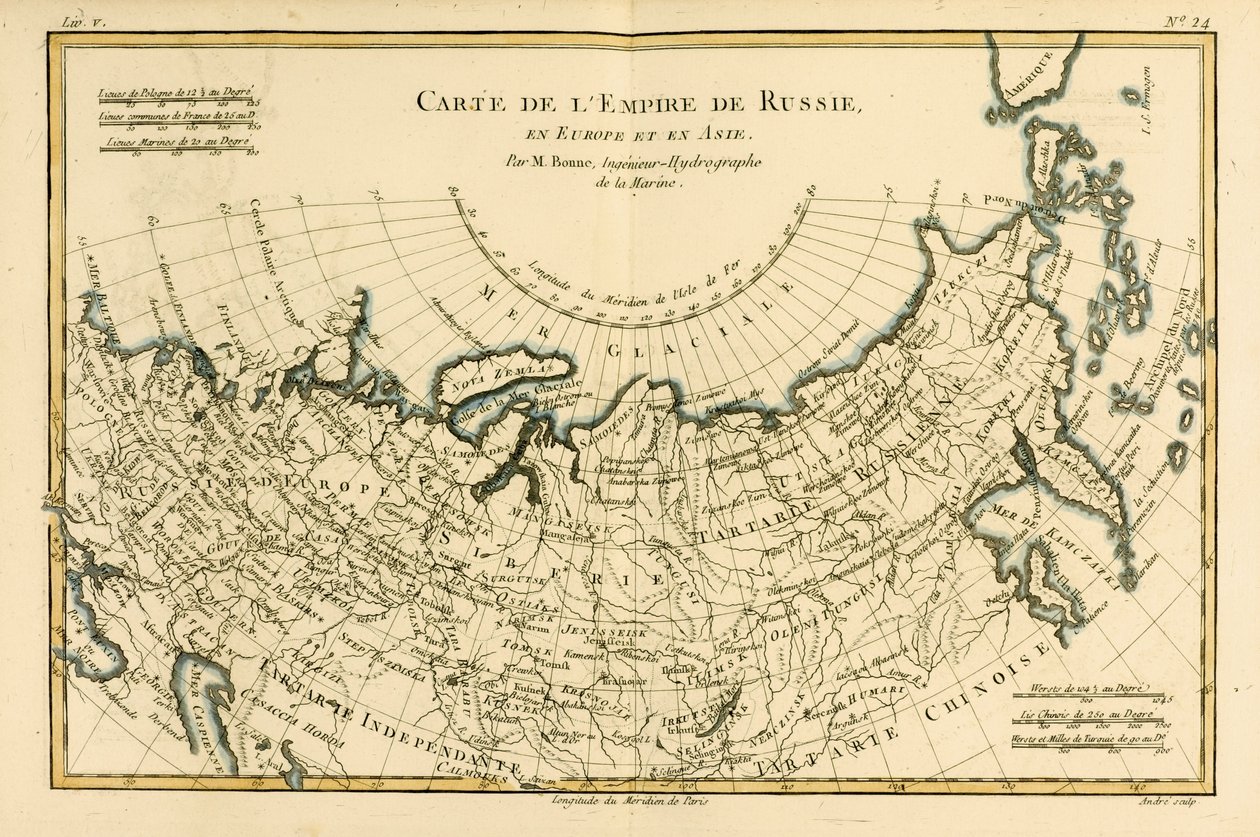Mapa do Império Russo, na Europa e na Ásia, de "Atlas de Todas as Partes Conhecidas do Globo Terrestre", de Guillaume Raynal (1713-96), publicado por JL Pellet, Genebra, 1780 de Charles Marie Rigobert Bonne