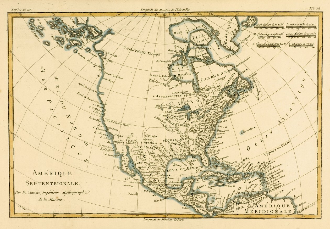 América do Norte, de "Atlas de Todas as Partes Conhecidas do Globo Terrestre", de Guillaume Raynal (1713-96), publicou JL Pellet, Genebra, 1780 de Charles Marie Rigobert Bonne