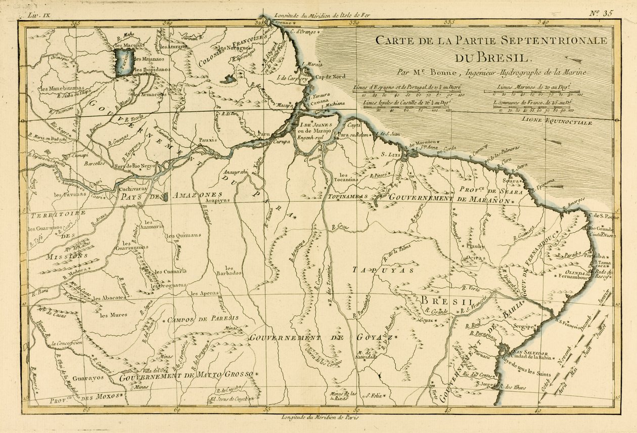 O norte do Brasil, de "Atlas de todas as partes conhecidas do globo terrestre", de Guillaume Raynal (1713-96), publicado por JL Pellet, Genebra, 1780 de Charles Marie Rigobert Bonne