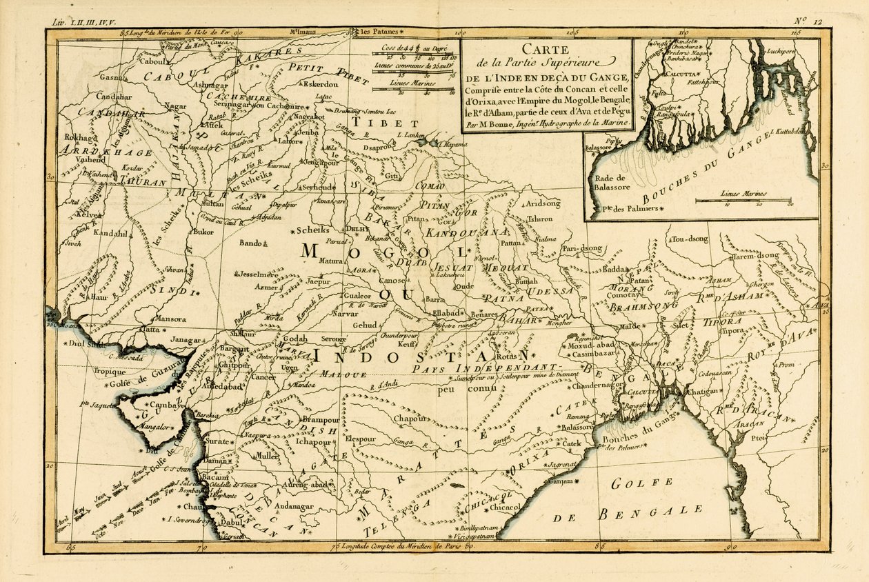 Norte da Índia, de "Atlas de todas as partes conhecidas do globo", de Guillaume Raynal (1713-96), publicou Genebra, 1780 de Charles Marie Rigobert Bonne