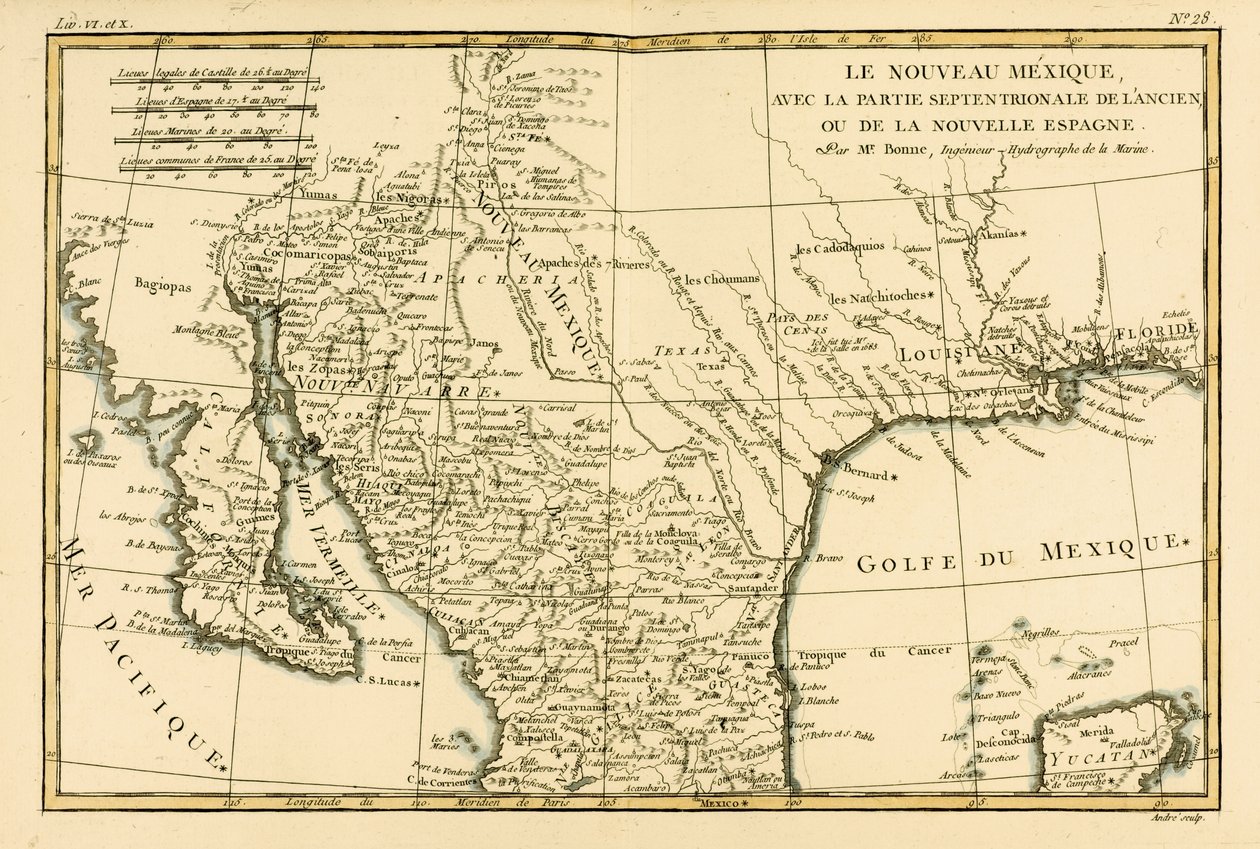 O norte do México, de "Atlas de todas as partes conhecidas do globo terrestre", de Guillaume Raynal (1713-96), publicou Genebra, 1780 de Charles Marie Rigobert Bonne