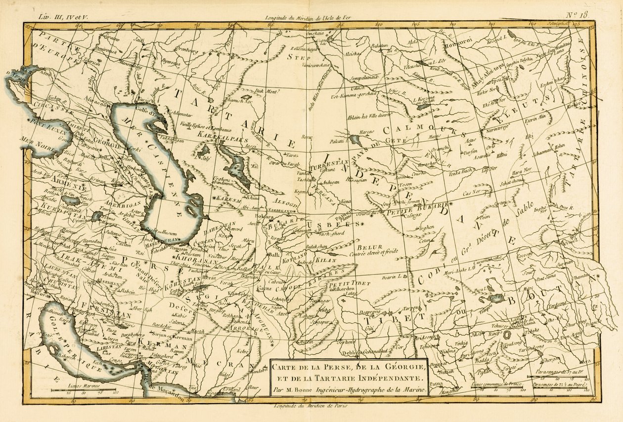 Pérsia, Geórgia e Tartária Independente, de &39;Atlas de Todas as Partes Conhecidas do Globo Terrestre&39; de Guillaume Raynal (1713-96) publicou 1780 de Charles Marie Rigobert Bonne
