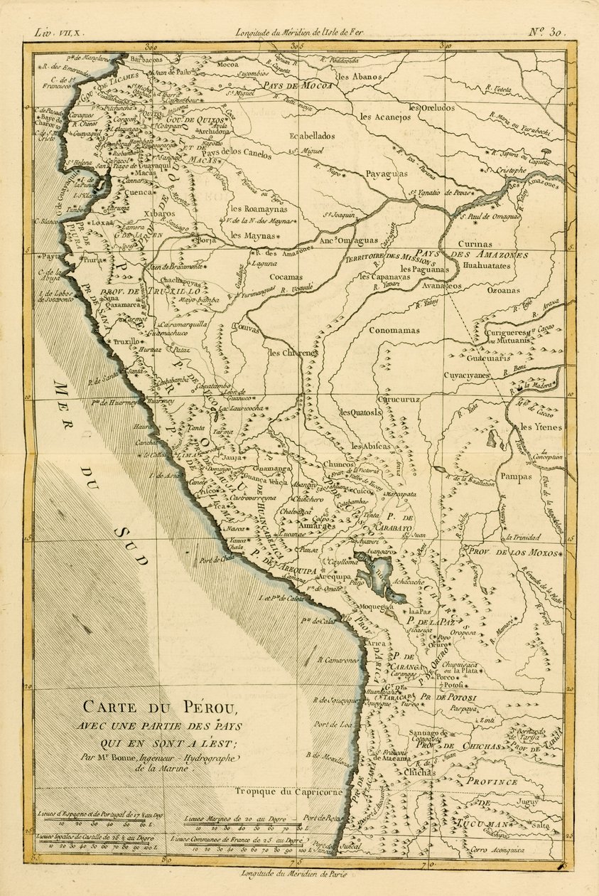 Peru, de "Atlas de Todas as Partes Conhecidas do Globo Terrestre" de Guillaume Raynal (1713-96) publicou Genebra, 1780 de Charles Marie Rigobert Bonne