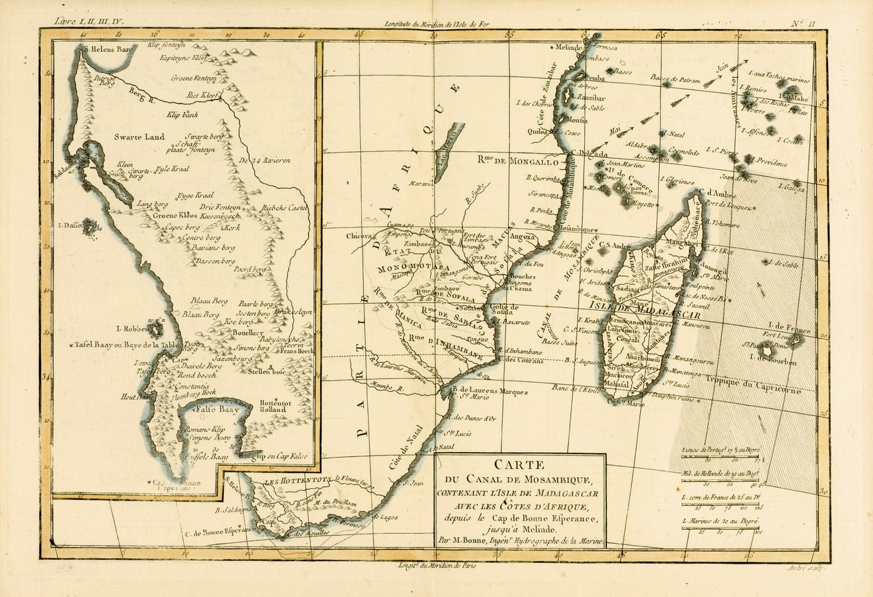 A África Austral, de "Atlas de Todas as Partes Conhecidas do Globo Terrestre", de Guillaume Raynal (1713-96), publicou Genebra, 1780 de Charles Marie Rigobert Bonne