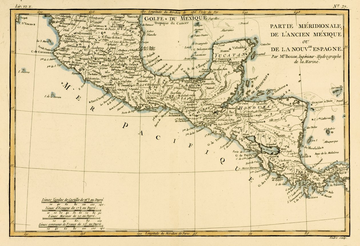 Sul do México, de &39;Atlas de todas as partes conhecidas do globo terrestre&39; por Guillaume Raynal (1713-96) publicou Genebra, 1780 de Charles Marie Rigobert Bonne