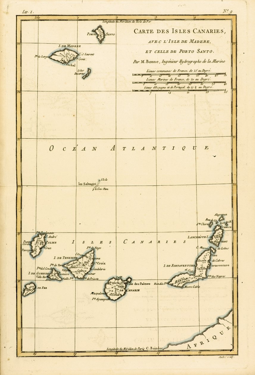 As Ilhas Canárias, com a Madeira e o Porto Santo, do "Atlas de Todas as Partes Conhecidas do Globo Terrestre", de Guillaume Raynal (1713-96), publicaram Genebra, 1780 de Charles Marie Rigobert Bonne