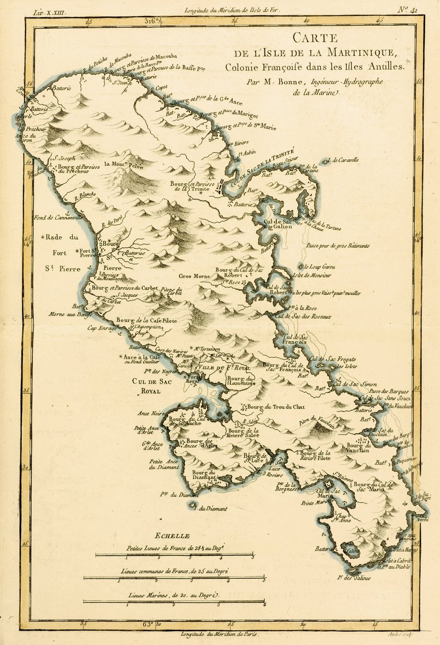 A Ilha da Martinica, de "Atlas de Todas as Partes Conhecidas do Globo Terrestre", de Guillaume Raynal (1713-96), publicou 1780 de Charles Marie Rigobert Bonne
