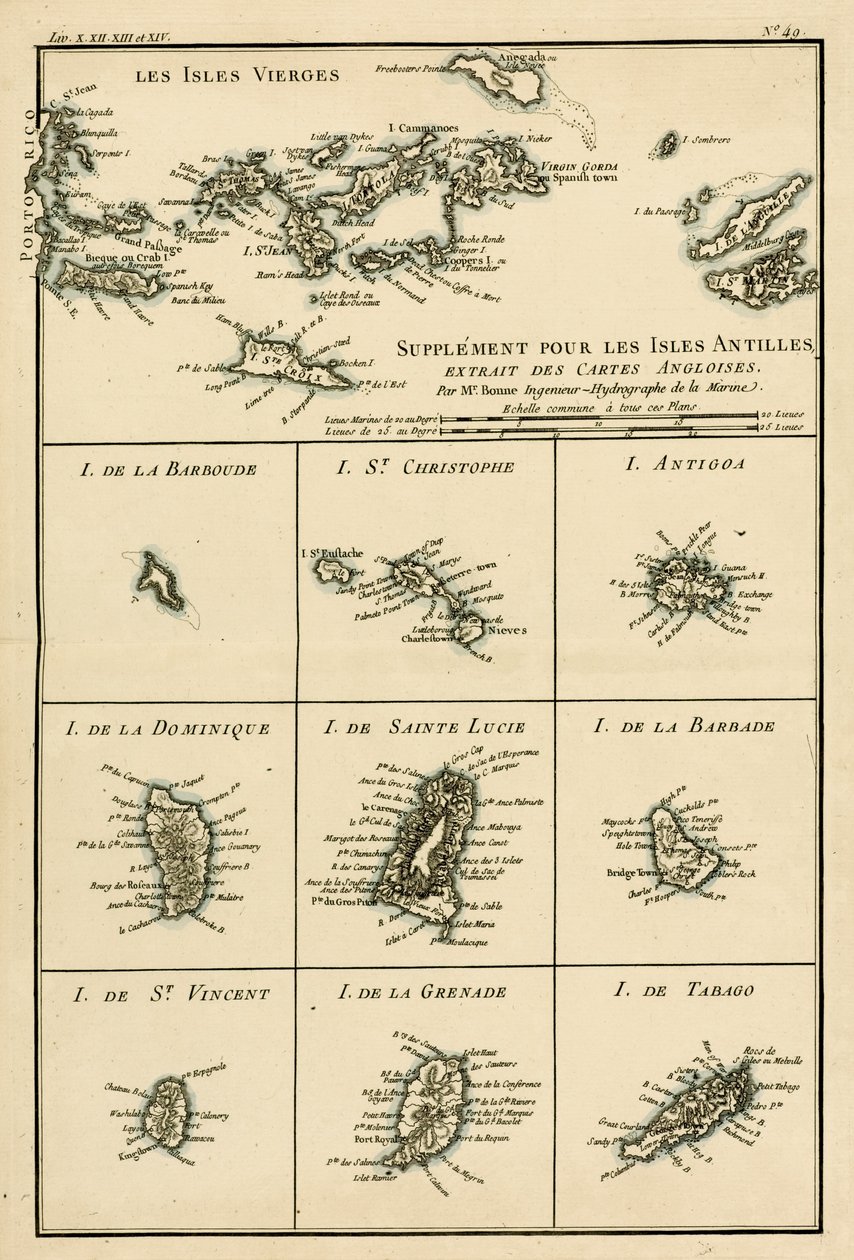 As Ilhas Virgens, de "Atlas de Todas as Partes Conhecidas do Globo Terrestre", de Guillaume Raynal (1713-96), publicado por JL Pellet, Genebra, 1780 de Charles Marie Rigobert Bonne