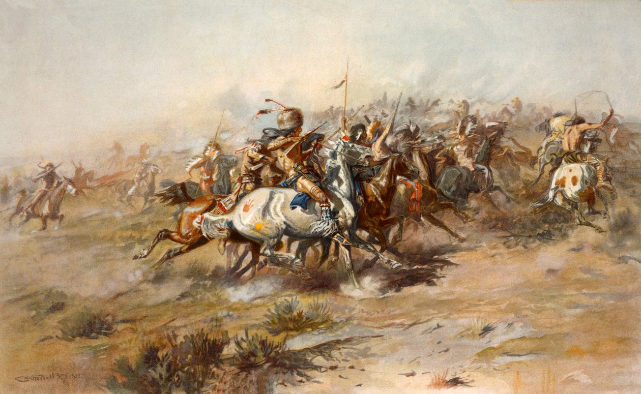 A Batalha de Little Bighorn, junho de 1876, pub. 1905 de Charles Marion Russell