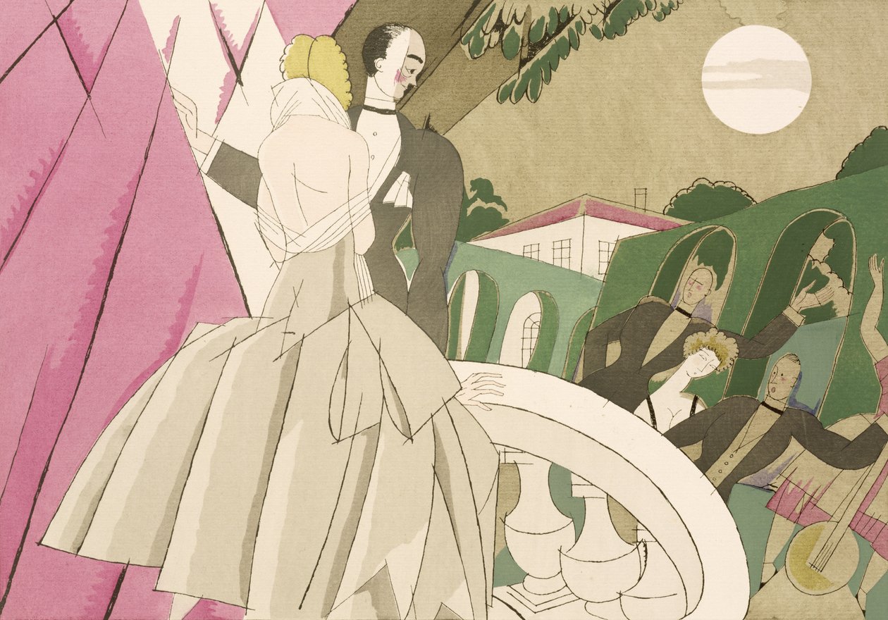 Noite de casamento na varanda, c.1920 (stencil no papel) de Charles Martin