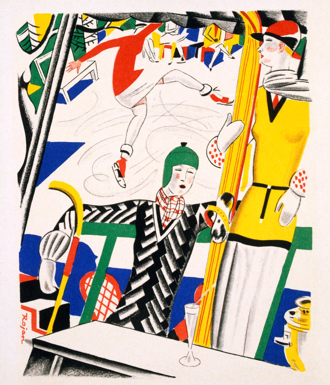 Sledging, c.1920 (estêncil no papel) de Charles Martin