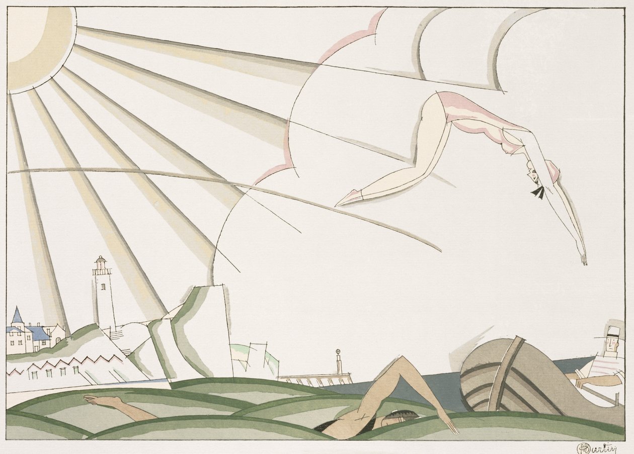 O mergulho, c.1920 (estêncil no papel) de Charles Martin