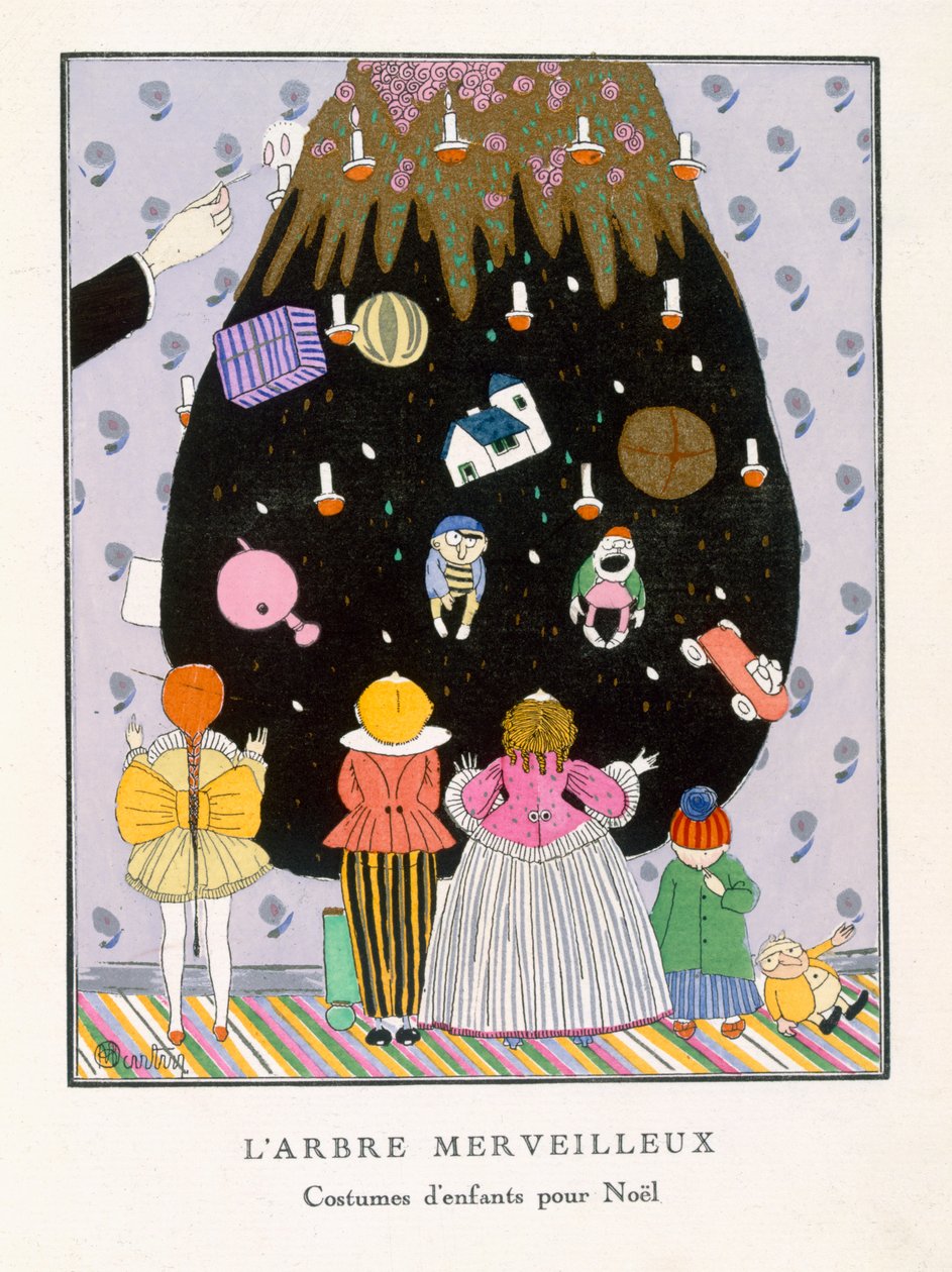 A Árvore Maravilhosa, moda infantil para o Natal, prato III da &39;Gazette du Bon Ton&39; n ° 1, janeiro de 1914 (pochoir print) de Charles Martin