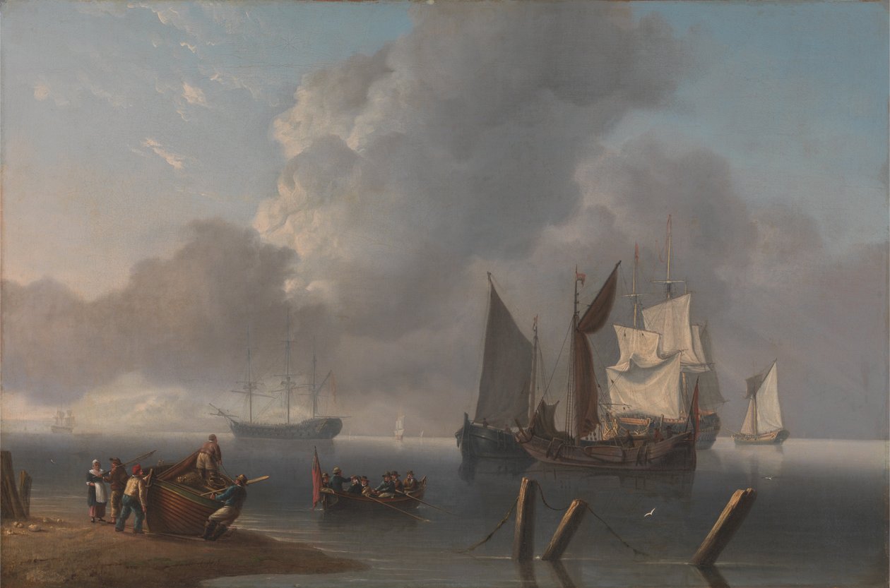 Navios de guerra que encontram-se no mar, o almirante comandante que está sendo remado para juntar-se ao Flagship, suas velas Illu… de Charles Martin Powell